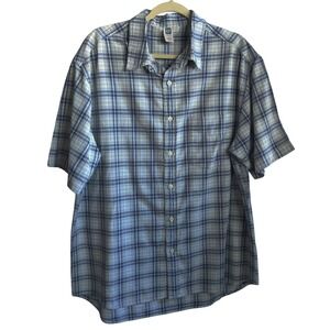 Gap Factory Store Mens L Blue Plaid Short Sleeve 100% Cotton Button Down Shirt
